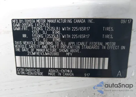 2018 Toyota Rav4 Xle из США, поврежденный, VIN 2T3WFREV3JW405980